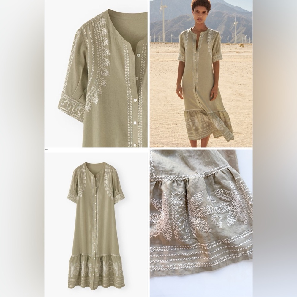 NWT Wrap London Embroidered Linen Midi Dress w/ Slip – Size UK 12 / US 8